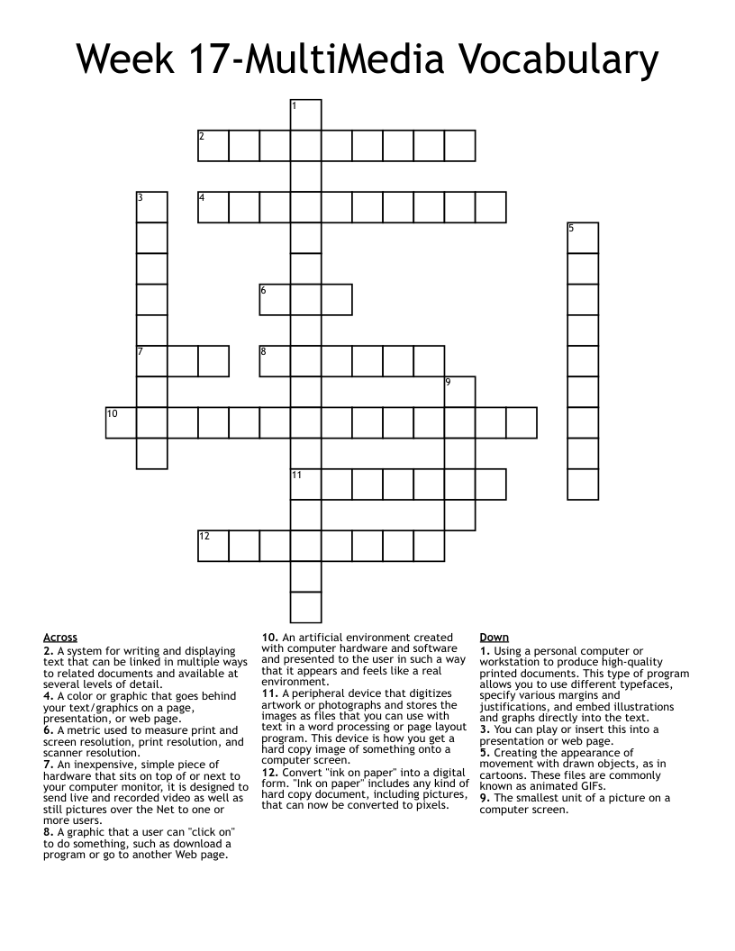 Week 17-MultiMedia Vocabulary Crossword