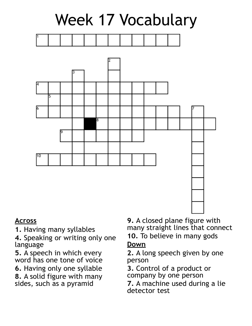 Week 17 Vocabulary Crossword