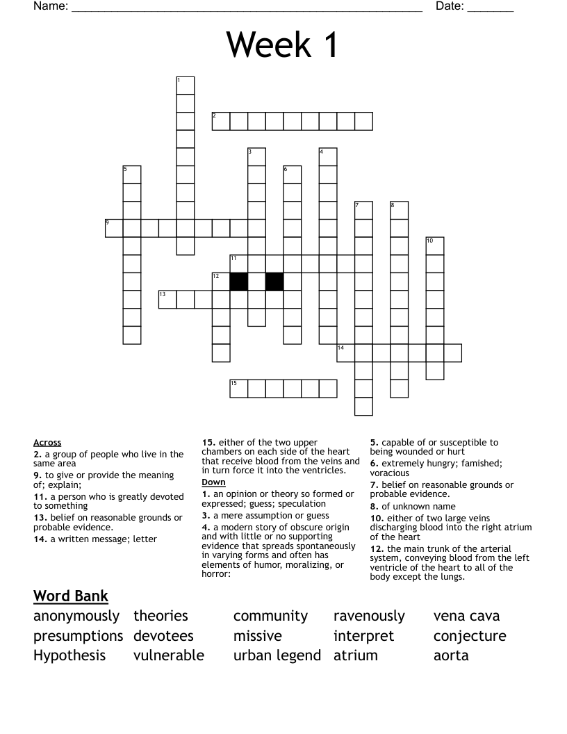 Week 1 Crossword