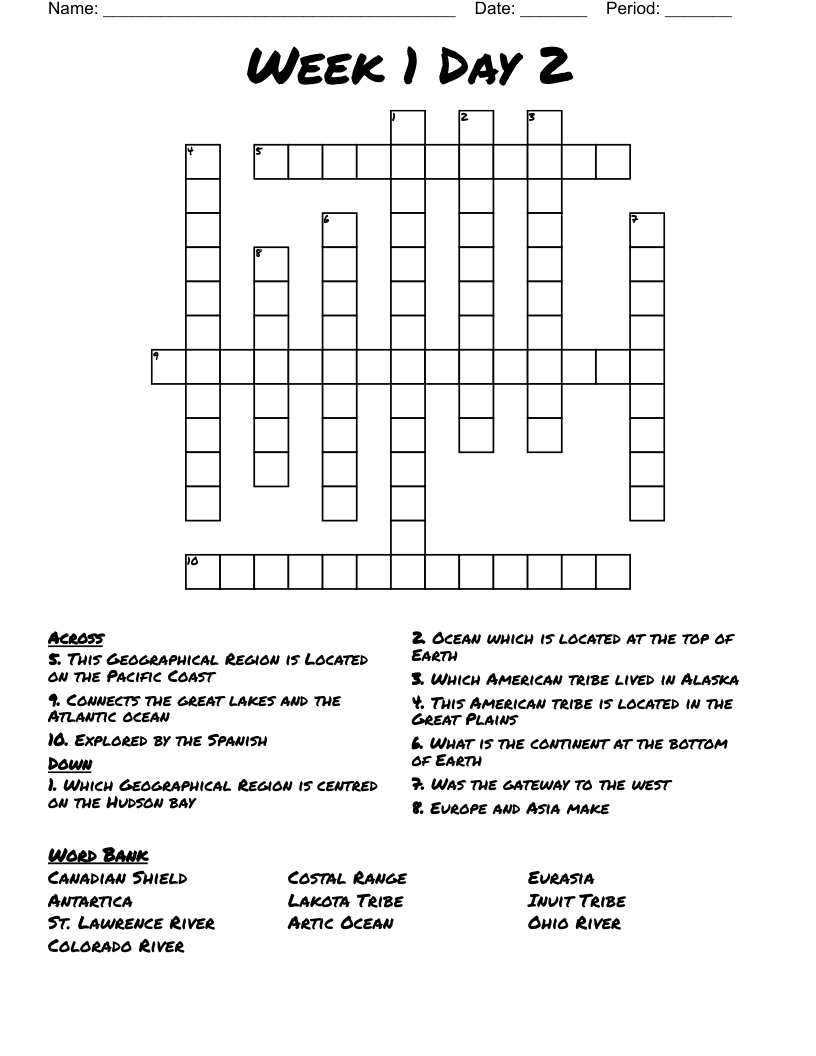 Week 1 Day 2 Crossword