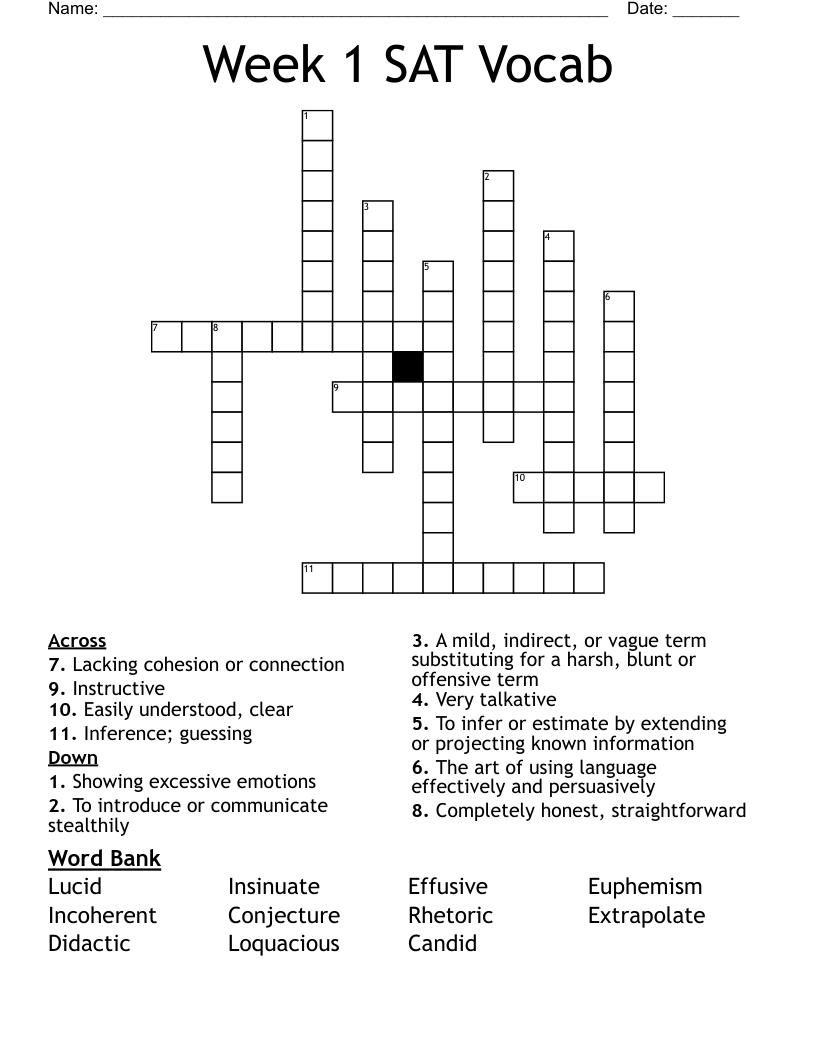 Week 1 SAT Vocab  Crossword