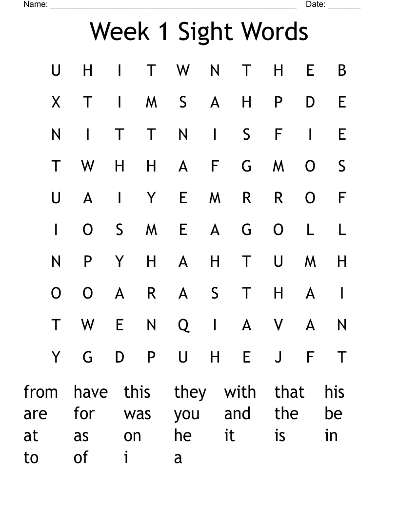 Week 1 Sight Words Word Search