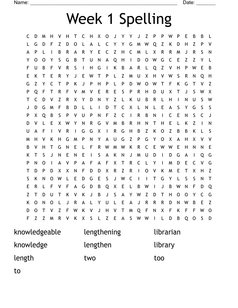Week 1 Spelling Word Search