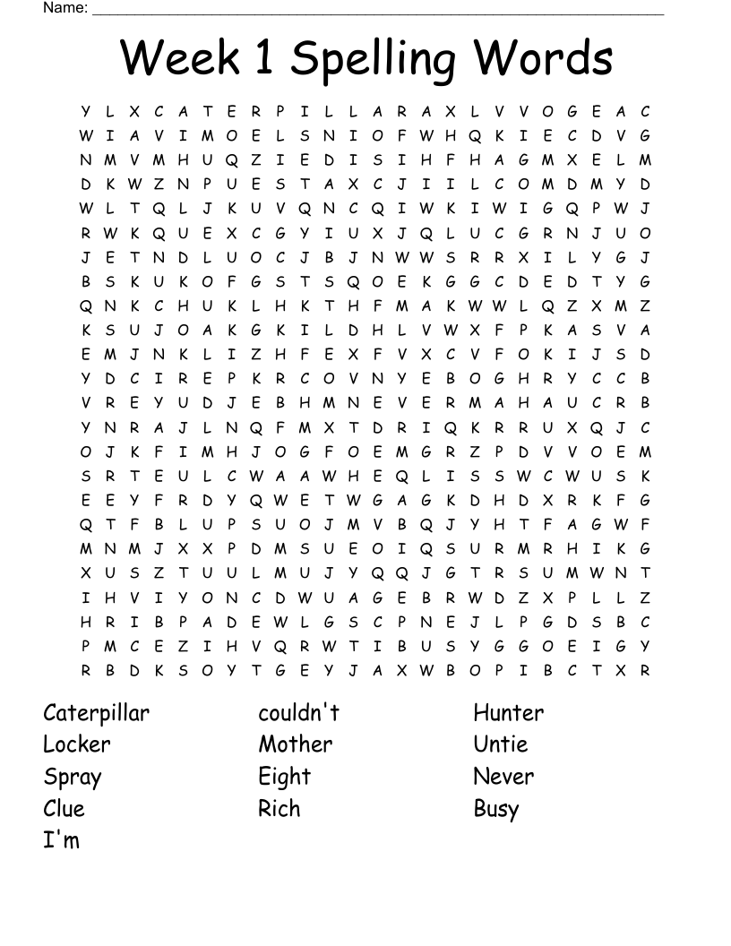 Week 1 Spelling Words Word Search