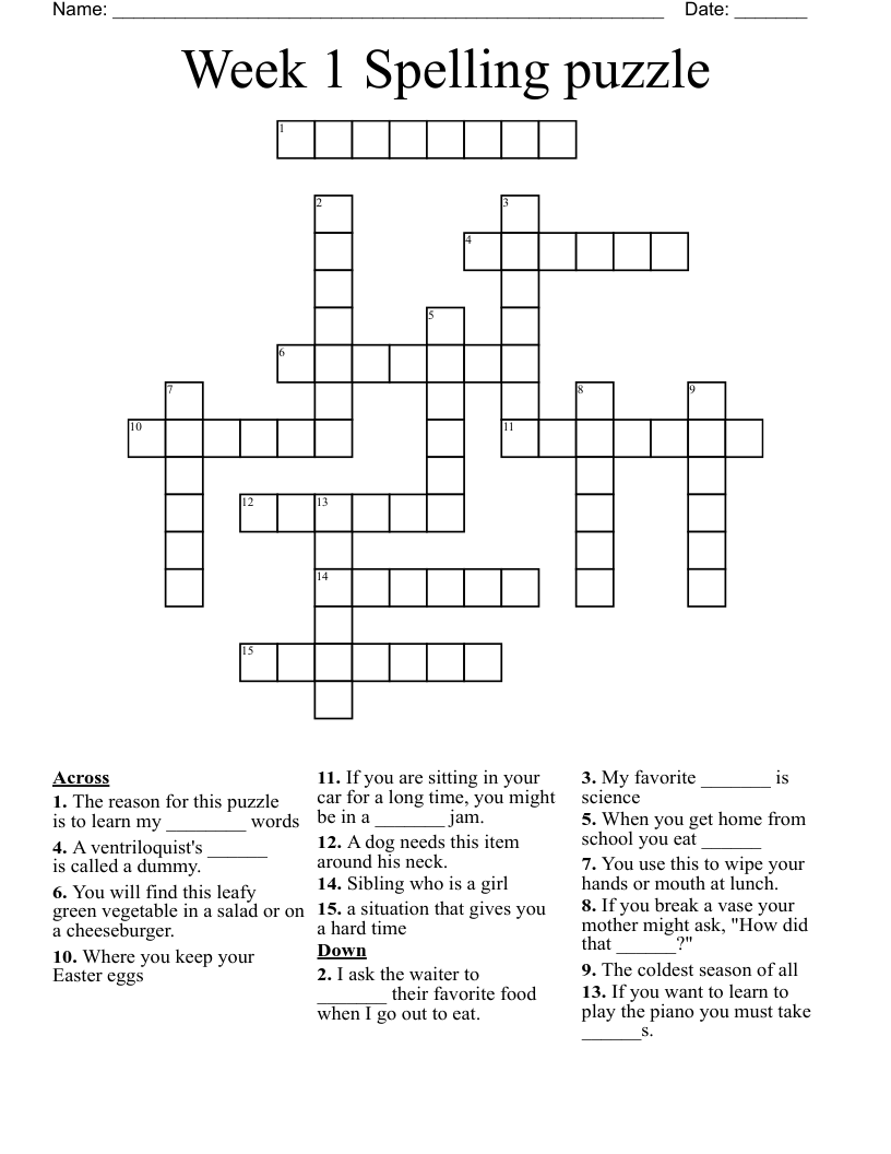 Week 1 Spelling puzzle Crossword