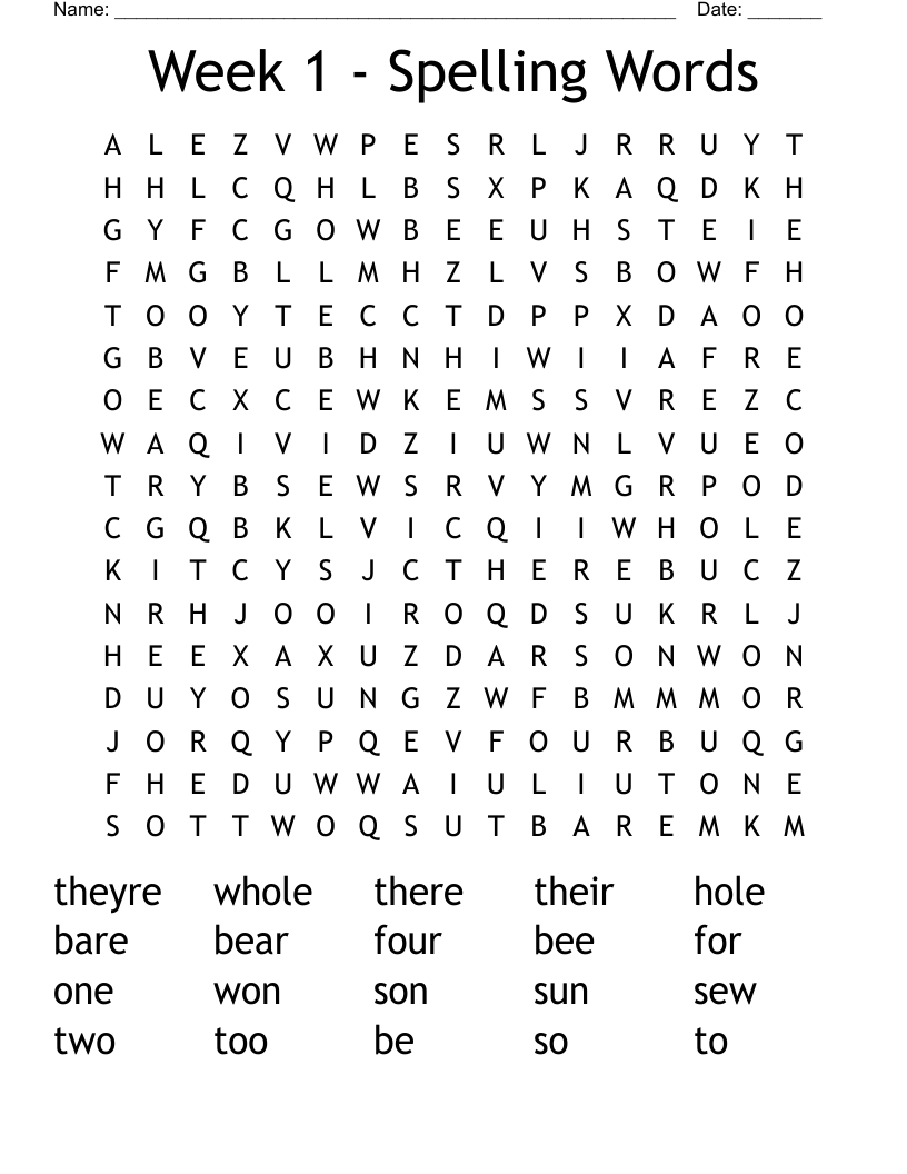 Week 1 - Spelling Words Word Search