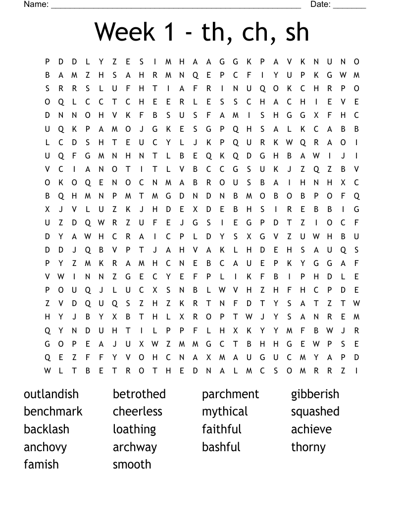 Week 1 - th, ch, sh Word Search
