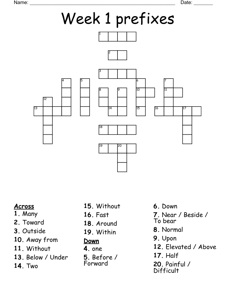 Week 1 prefixes Crossword