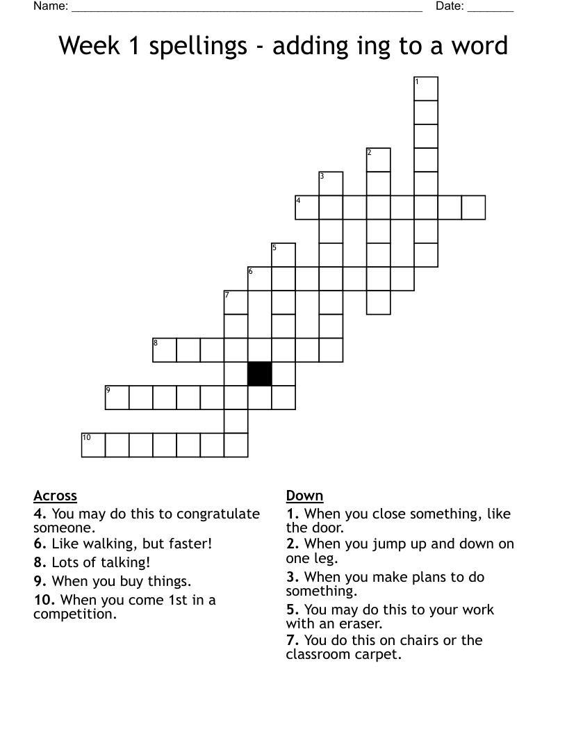 Week 1 spellings - adding ing to a word Crossword