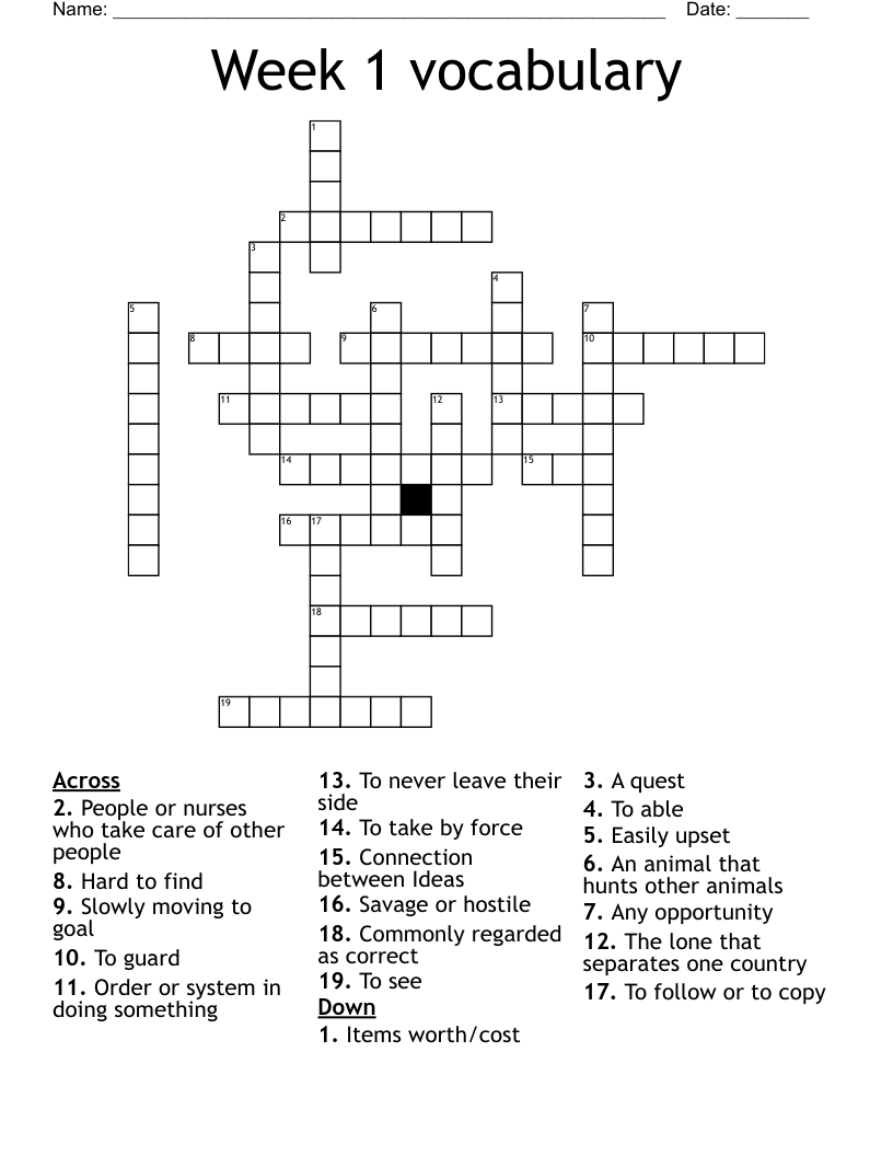 Week 1 vocabulary  Crossword
