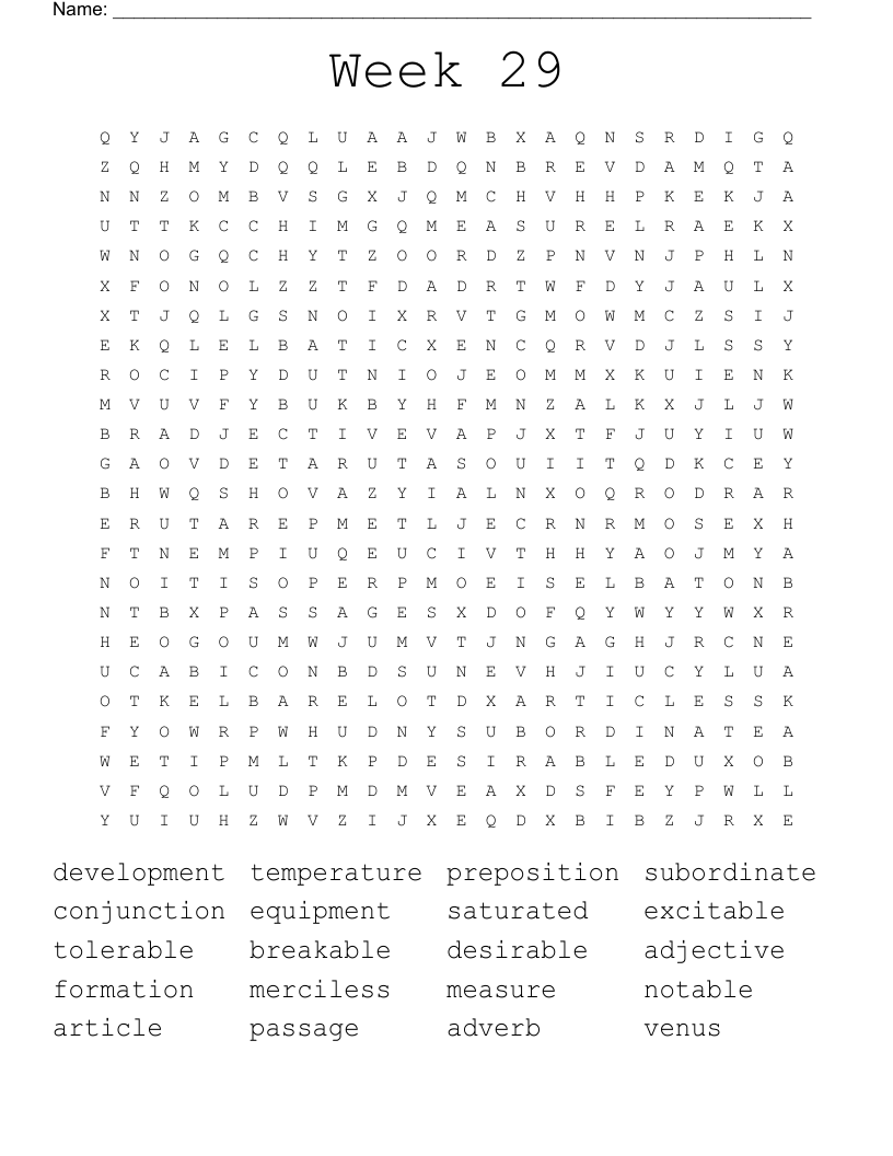Week 29 Word Search