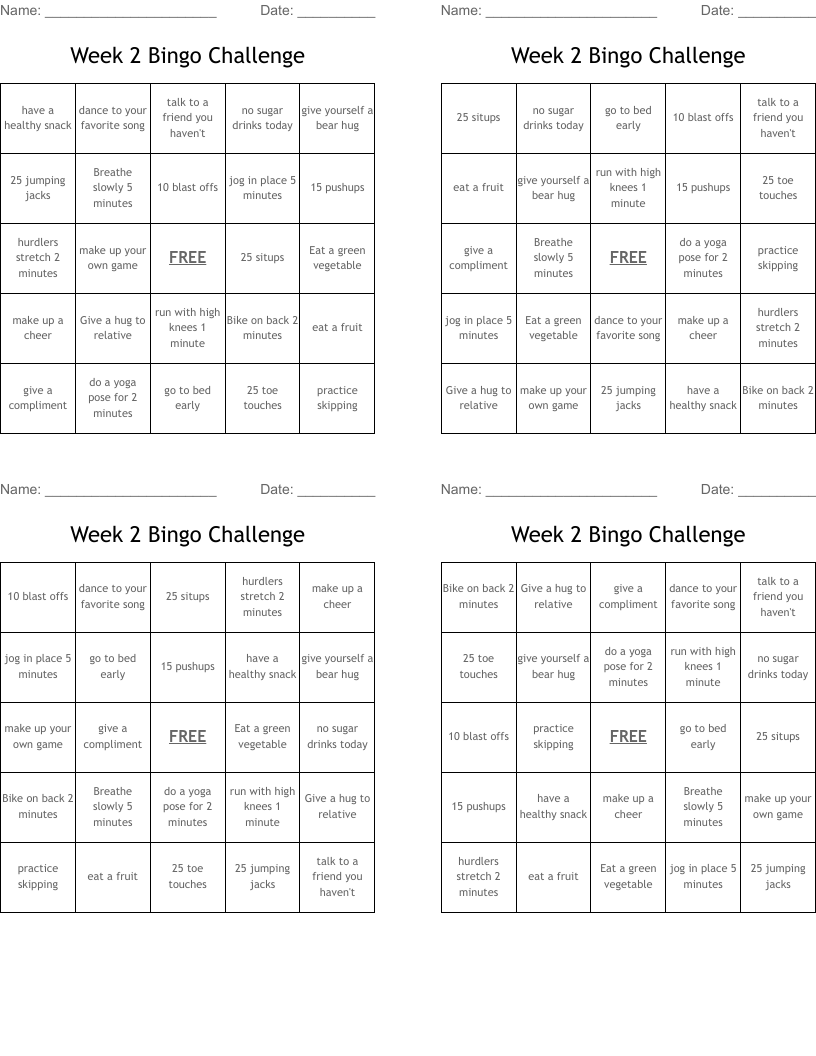 Week 2 Bingo Challenge