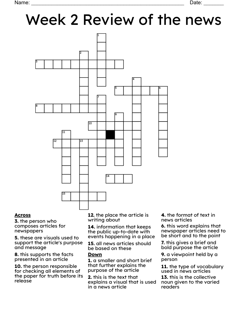Week 2 Review of the news Crossword
