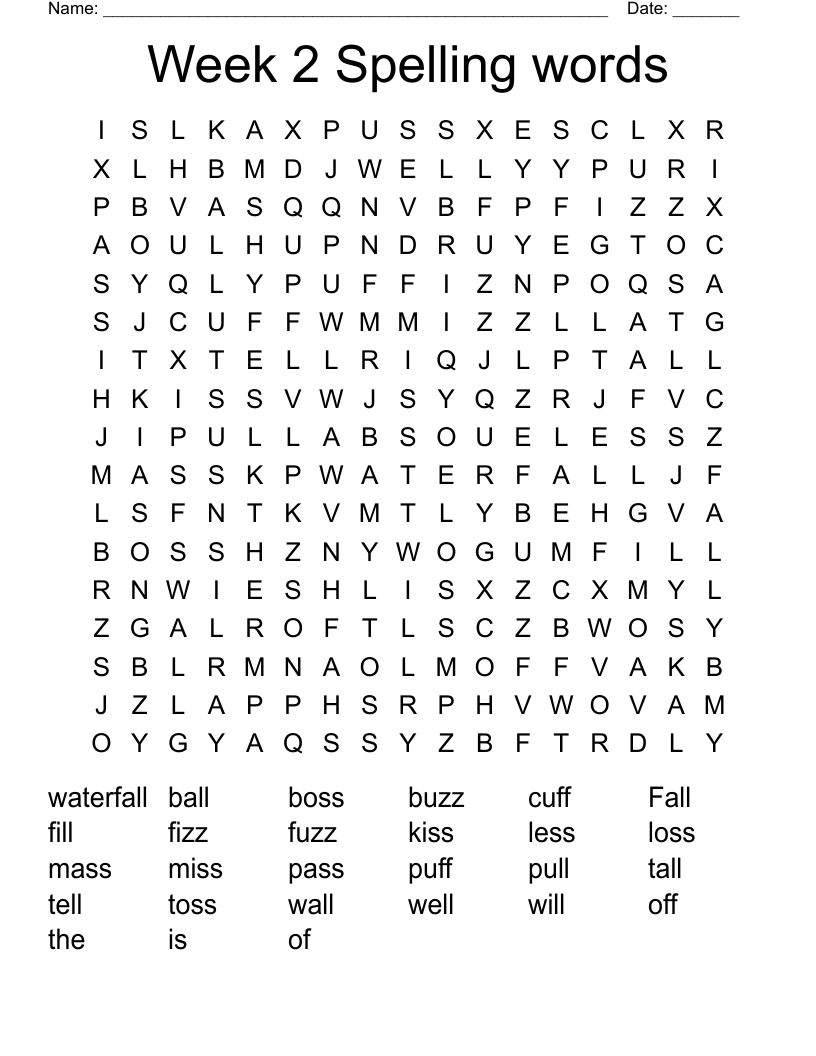 Week 2 Spelling words Word Search
