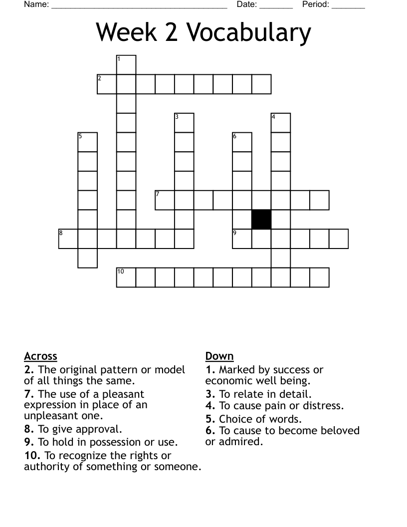 Week 2 Vocabulary Crossword