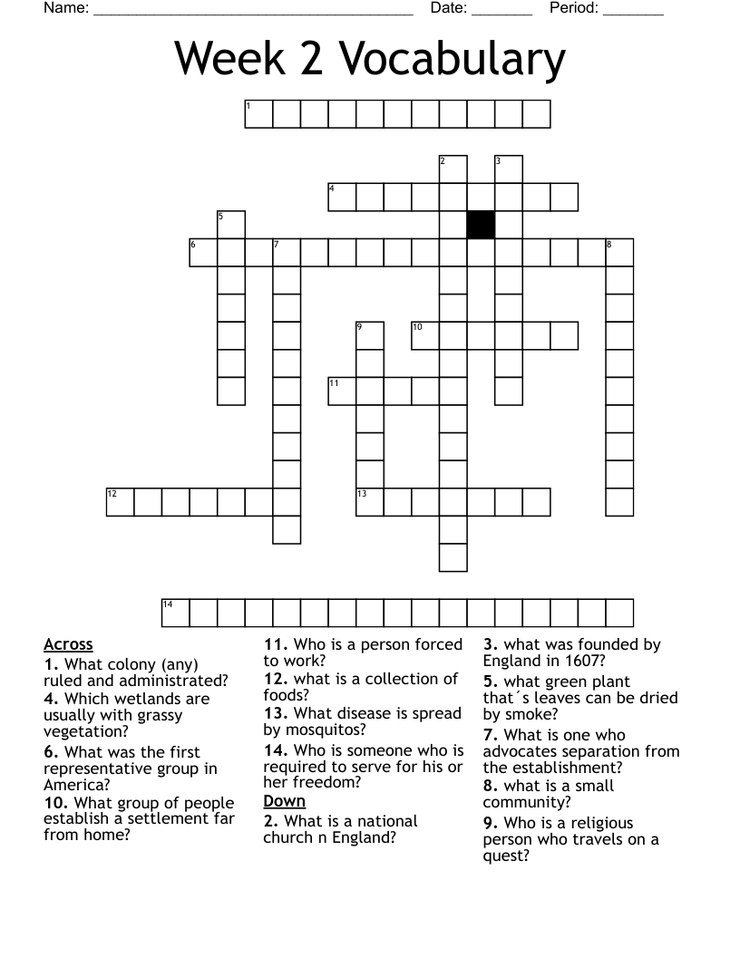 Week 2 Vocabulary Crossword