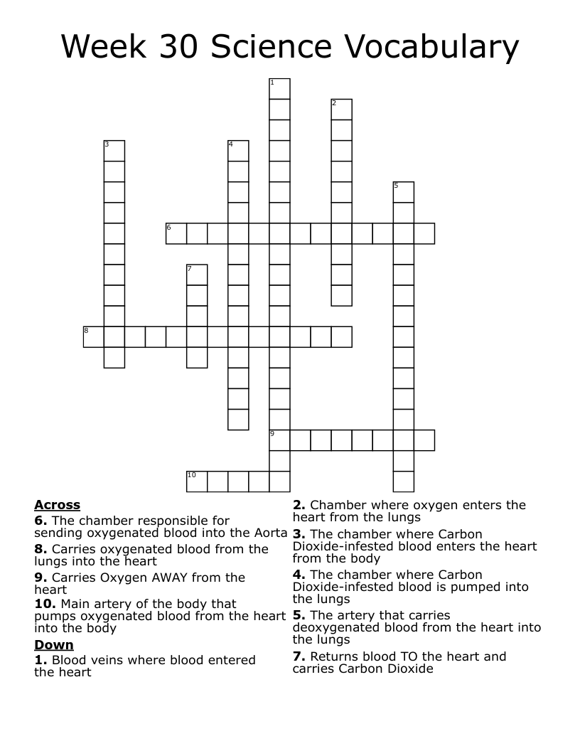 Week 30 Science Vocabulary Crossword