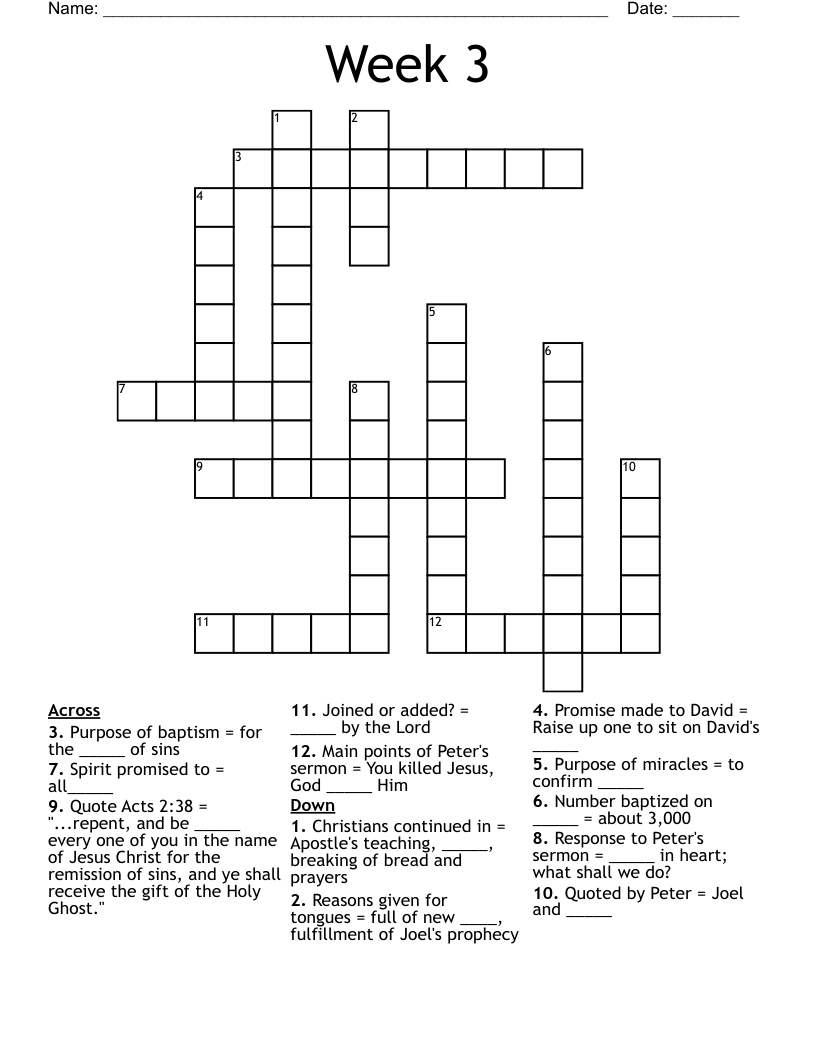 Week 3 Crossword