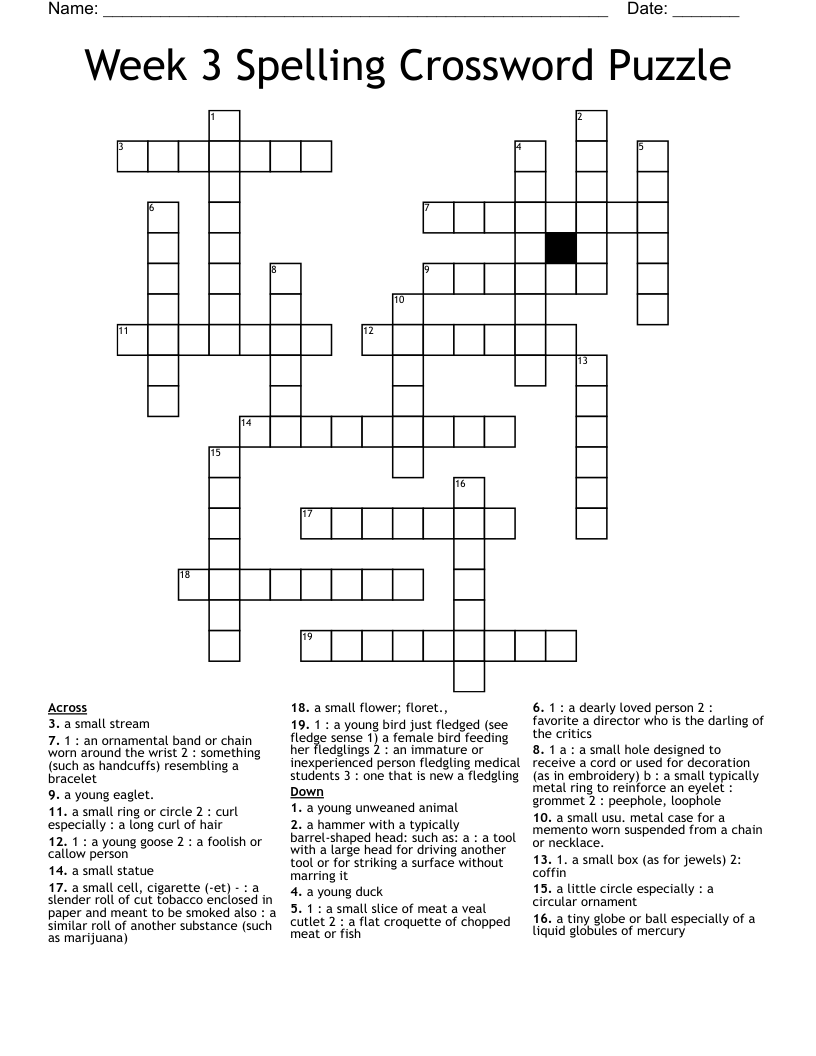 Week 3 Spelling Crossword Puzzle