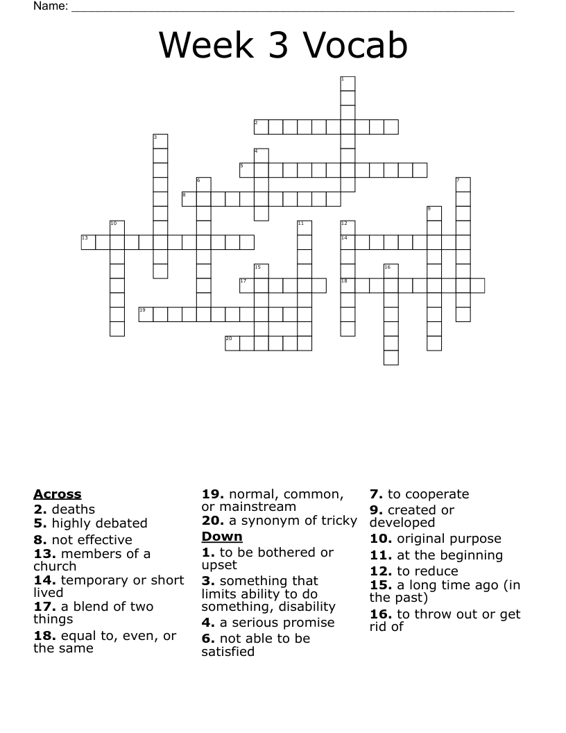 Week 3 Vocab Crossword