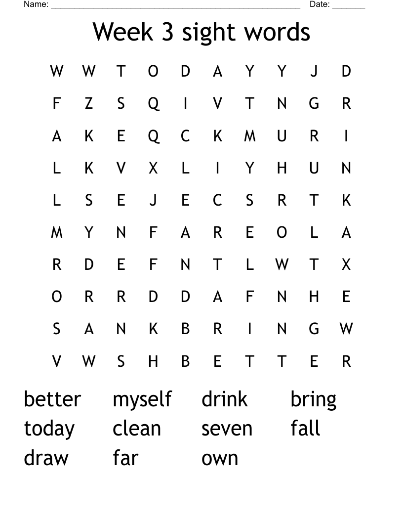 Week 3 sight words Word Search