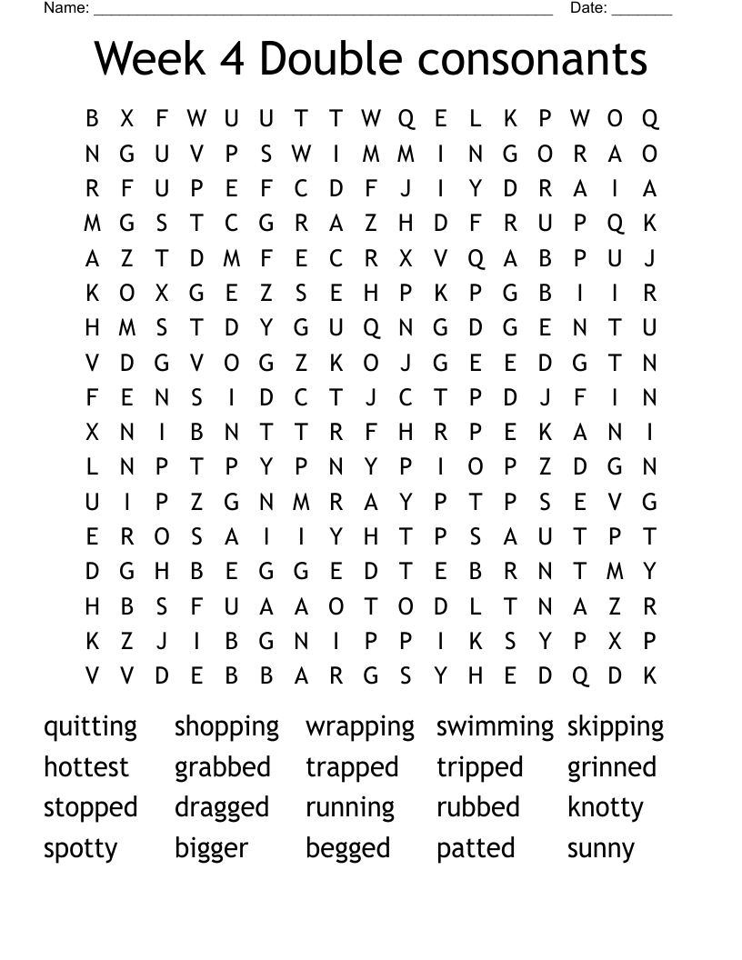 Week 4 Double consonants Word Search