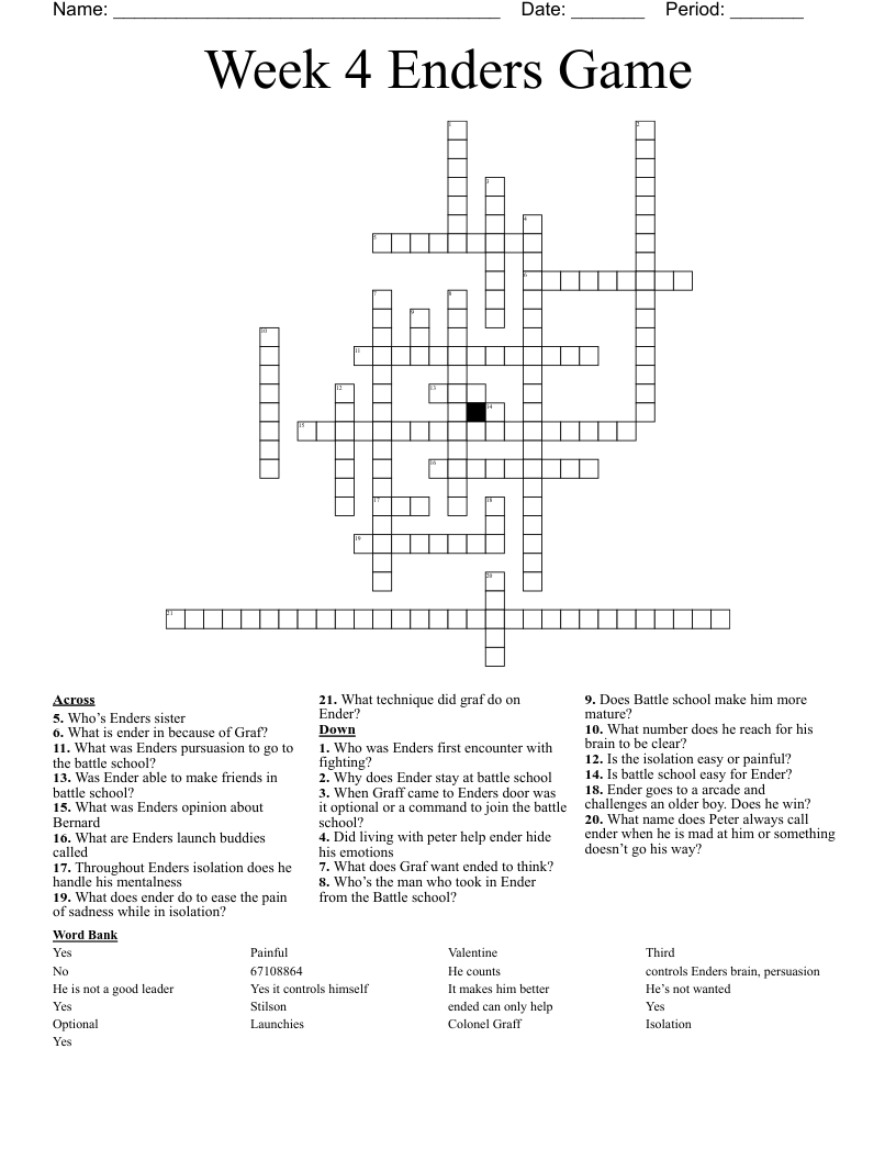 Week 4 Enders Game Crossword