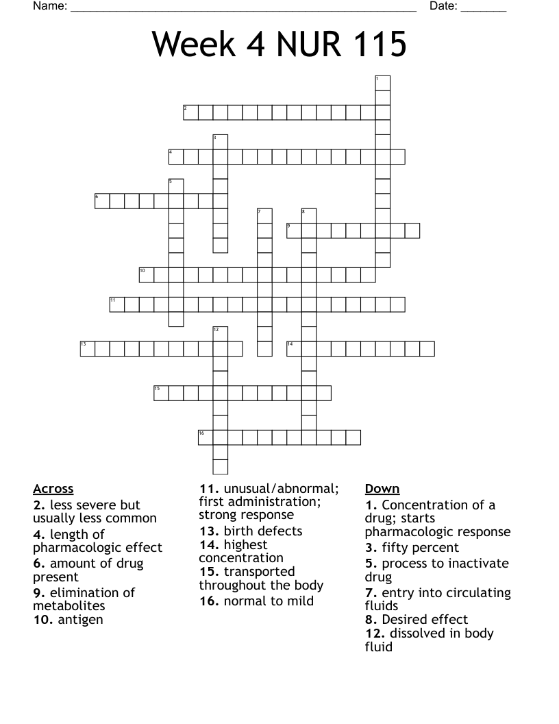 Week 4 NUR 115 Crossword