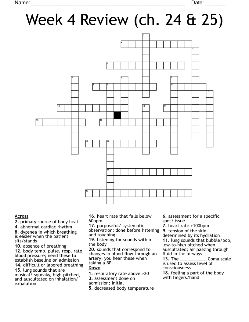 Week 4 Review (ch. 24 & 25) Crossword