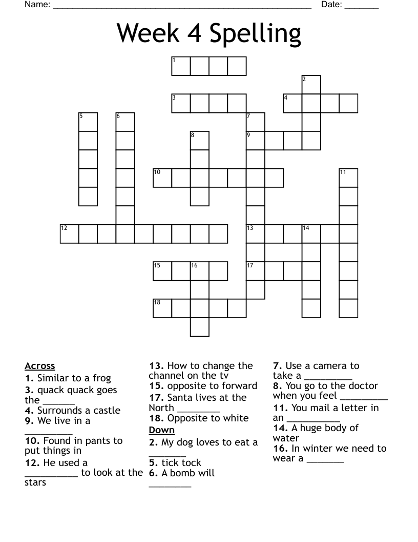 Week 4 Spelling Crossword