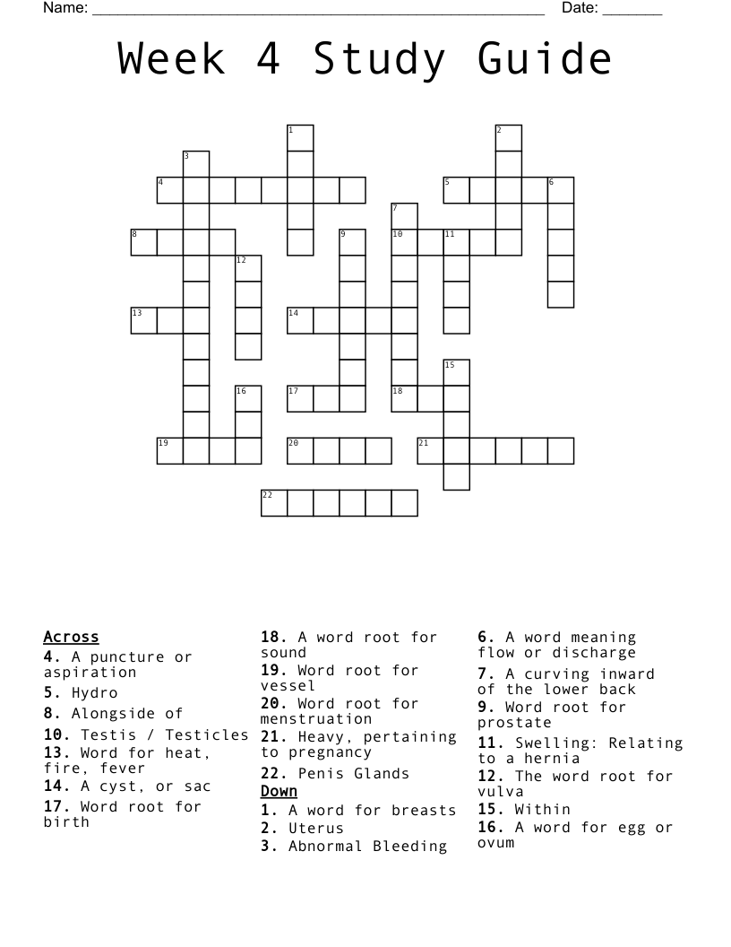 Week 4 Study Guide Crossword