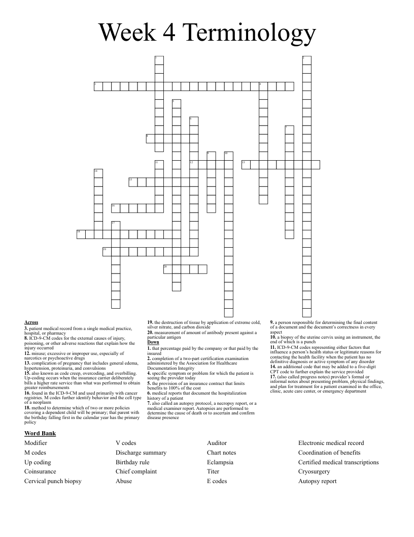 Week 4 Terminology  Crossword