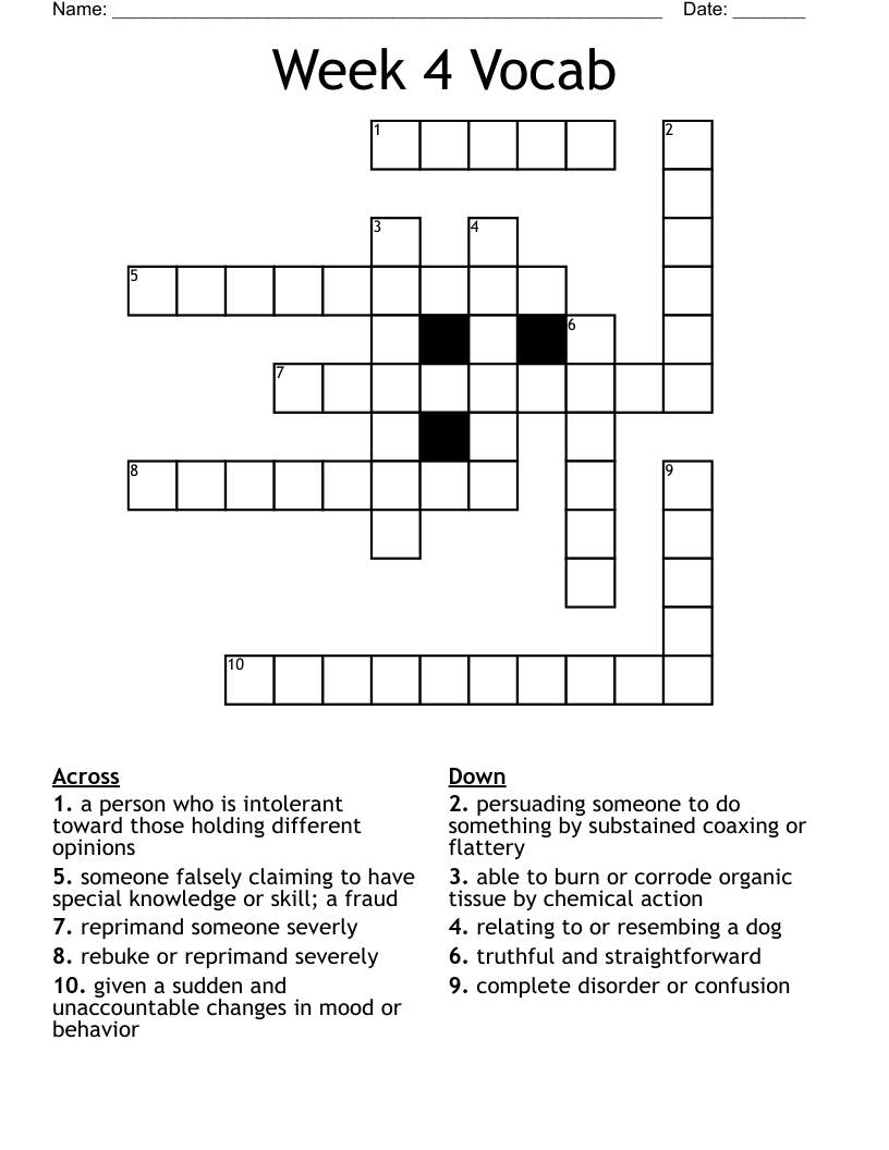 Week 4 Vocab Crossword