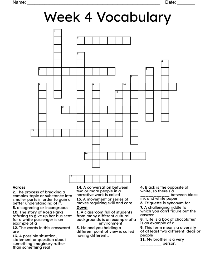 Week 4 Vocabulary  Crossword