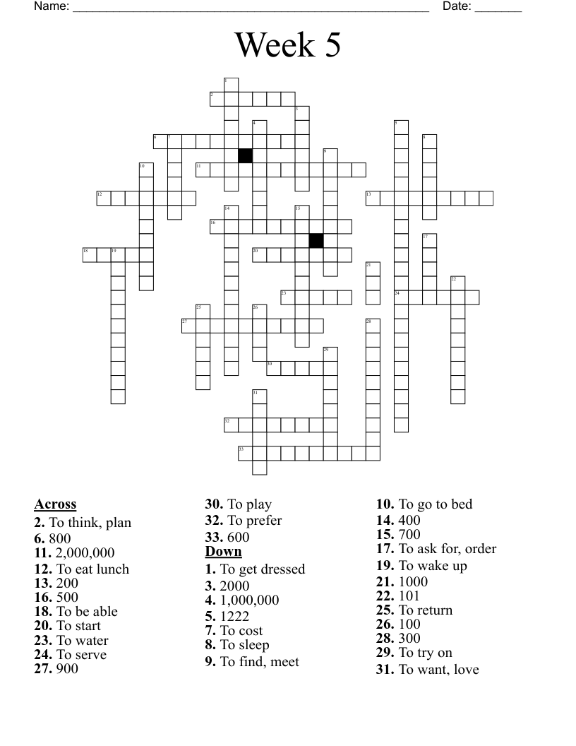 Week 5 Crossword