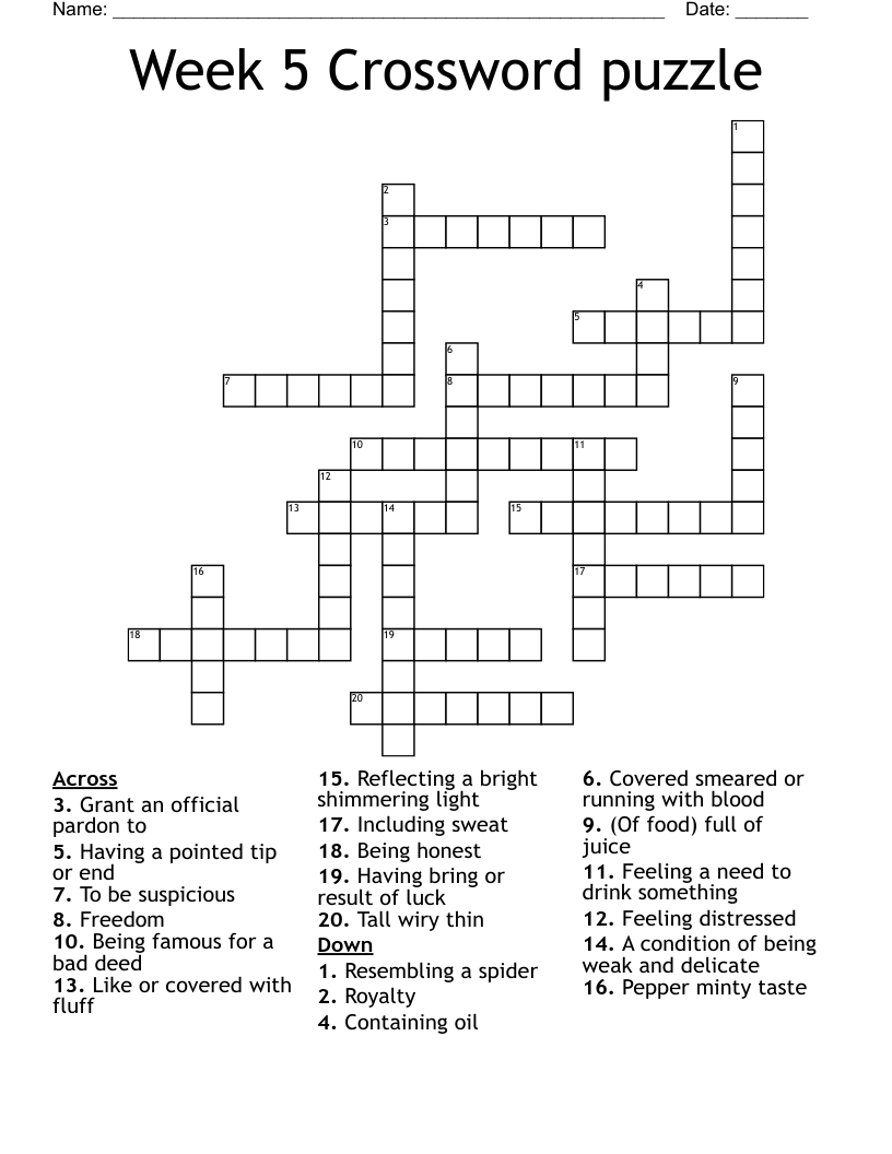 Week 5 Crossword puzzle