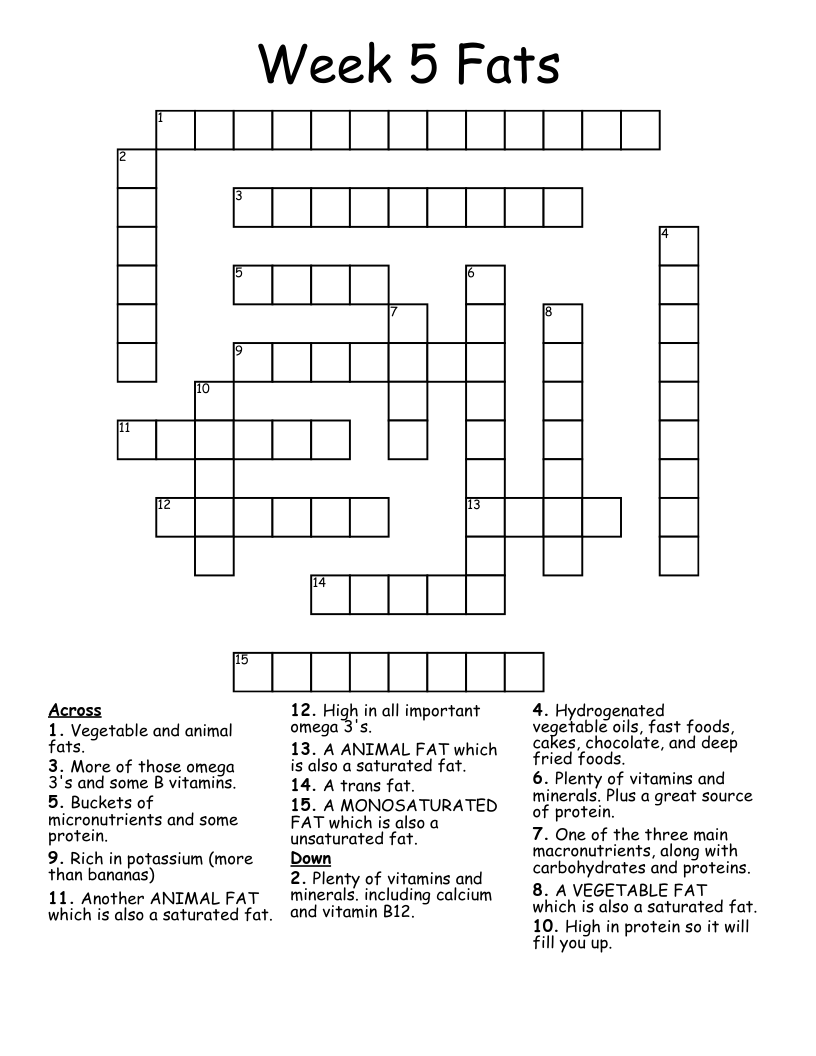 Week 5 Fats Crossword