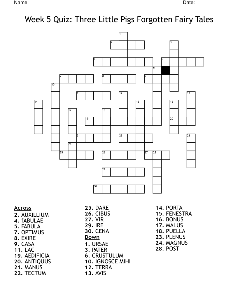 Week 5 Quiz: Three Little Pigs Forgotten Fairy Tales Crossword