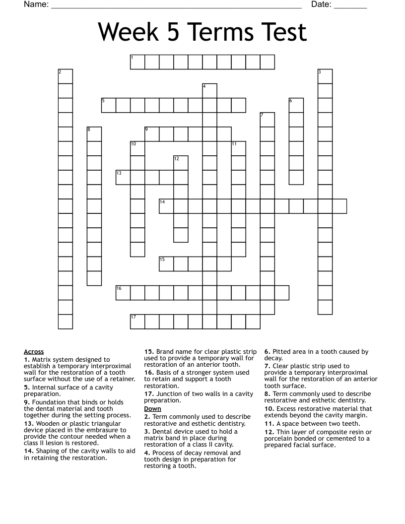 Week 5 Terms Test Crossword
