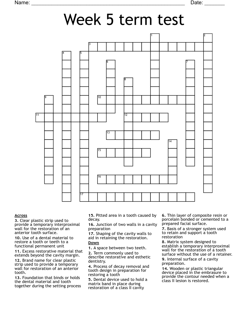 Week 5 term test Crossword