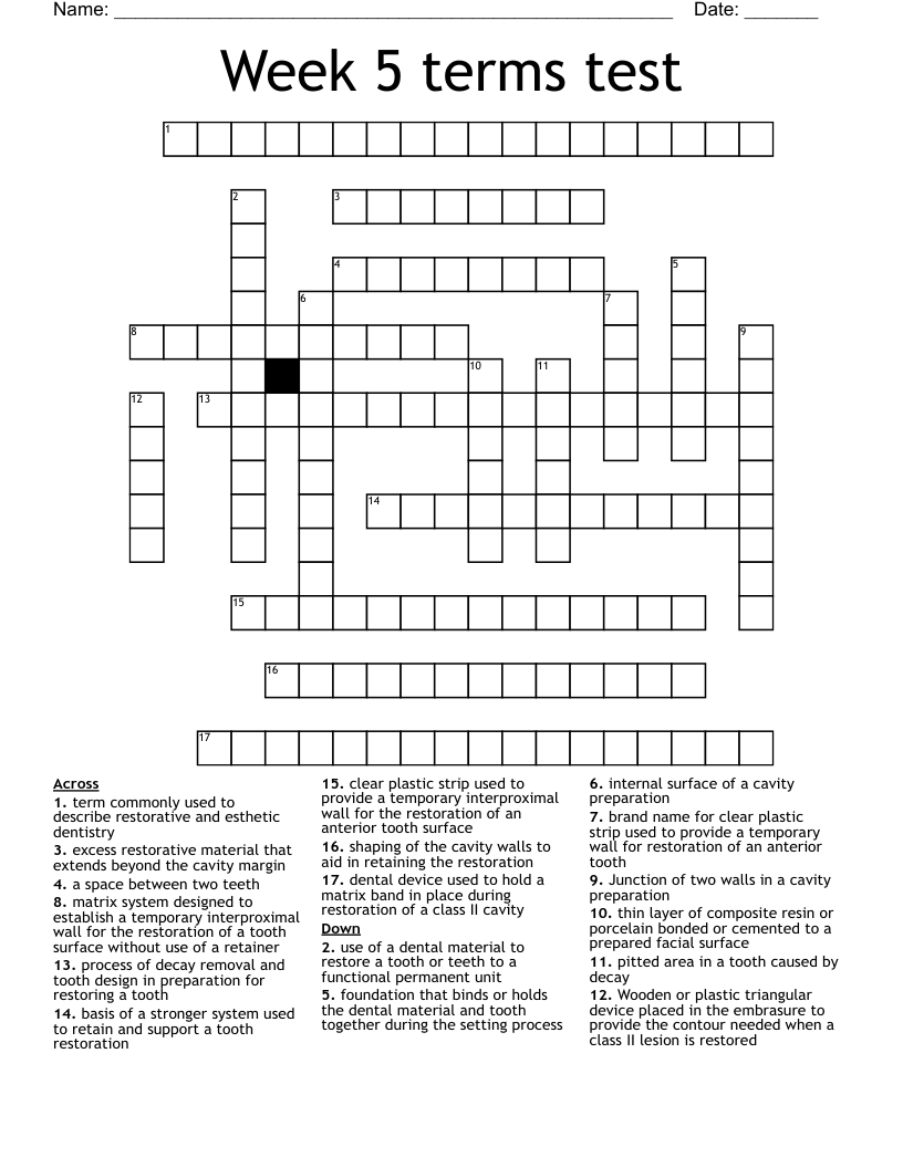 Week 5 terms test Crossword