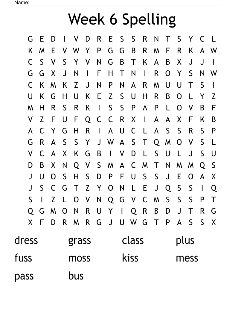Week 6 Spelling  Word Search