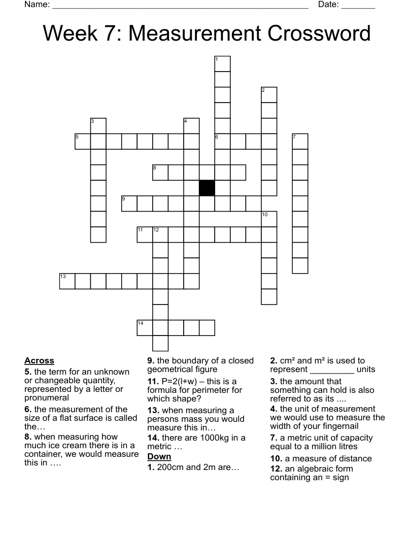 Week 7: Measurement Crossword