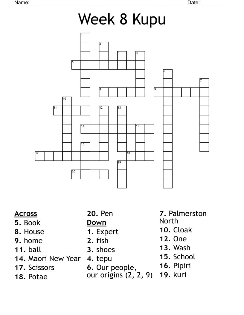 Week 8 Kupu Crossword