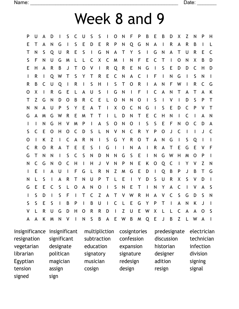 Week 8 and 9 Word Search