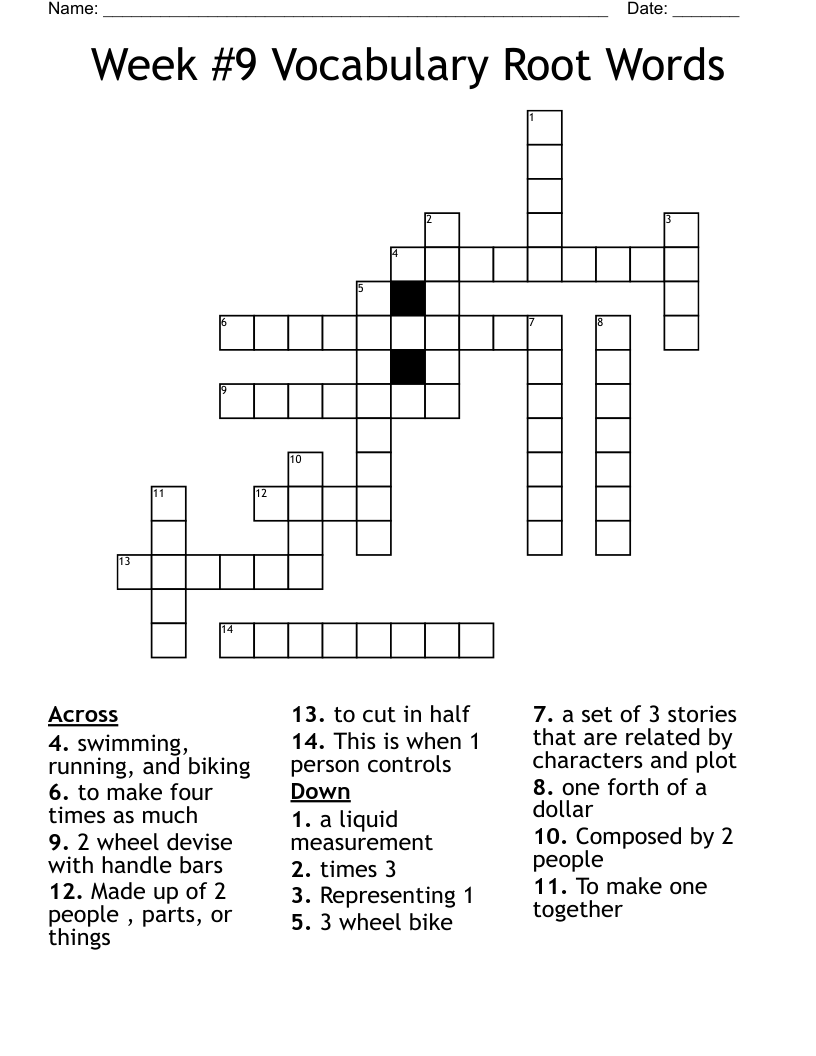 Week #9  Vocabulary Root Words Crossword