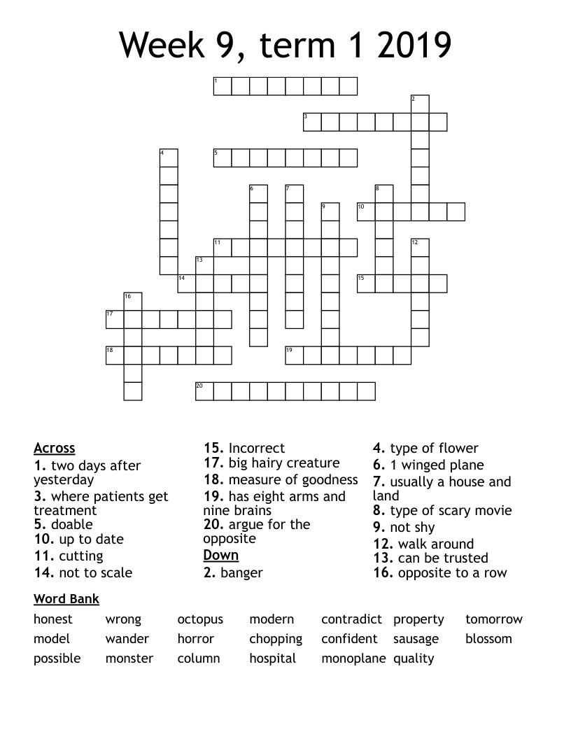 Week 9, term 1 2019 Crossword