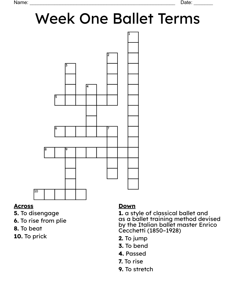 Week One Ballet Terms Crossword