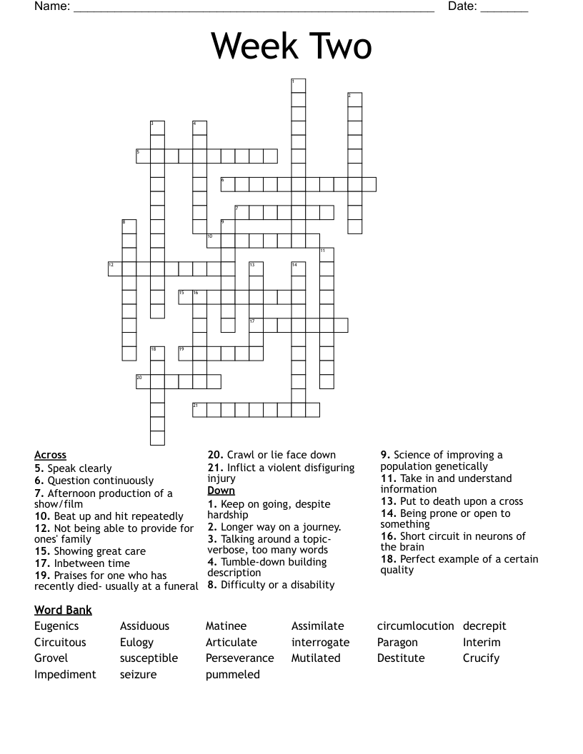 Week Two Crossword