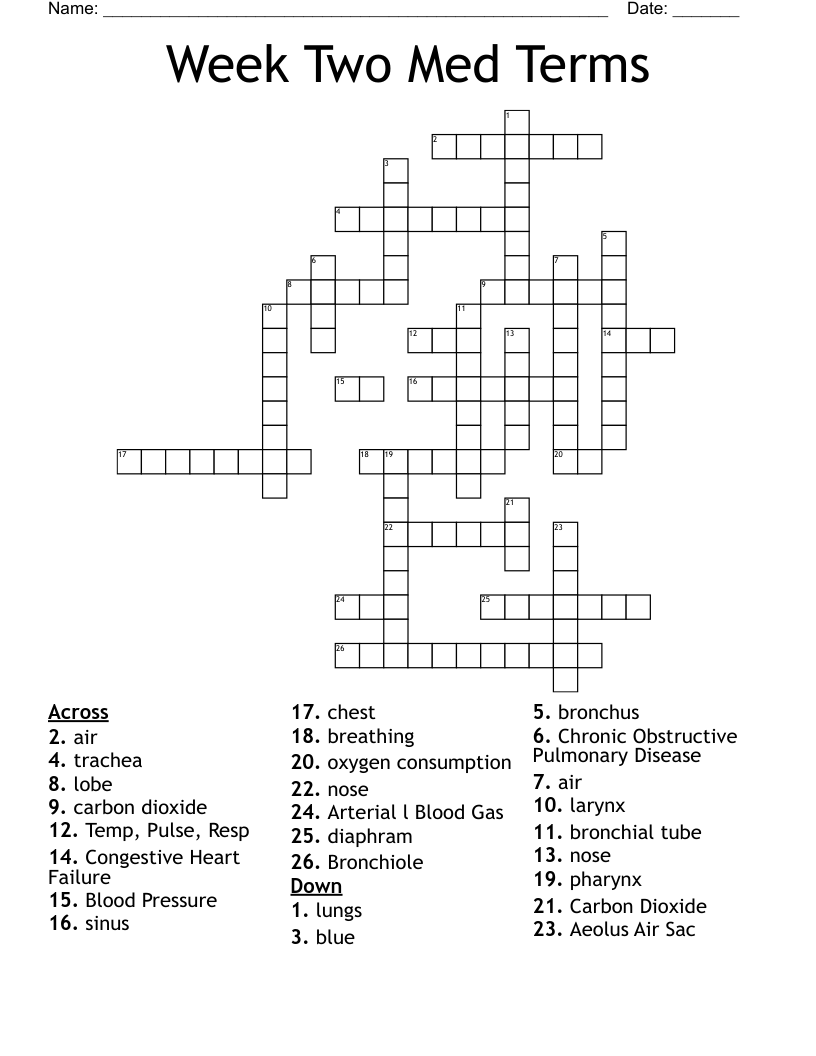 Week Two Med Terms  Crossword